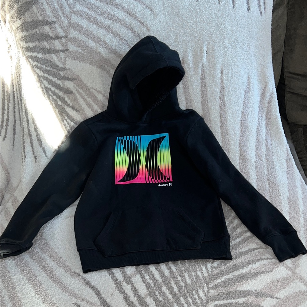 Hurley Boys Black Hoodie with Multicolor Graphic